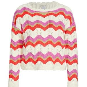 Wavy Stripe Knit Sweater - Cream, Pink & Red